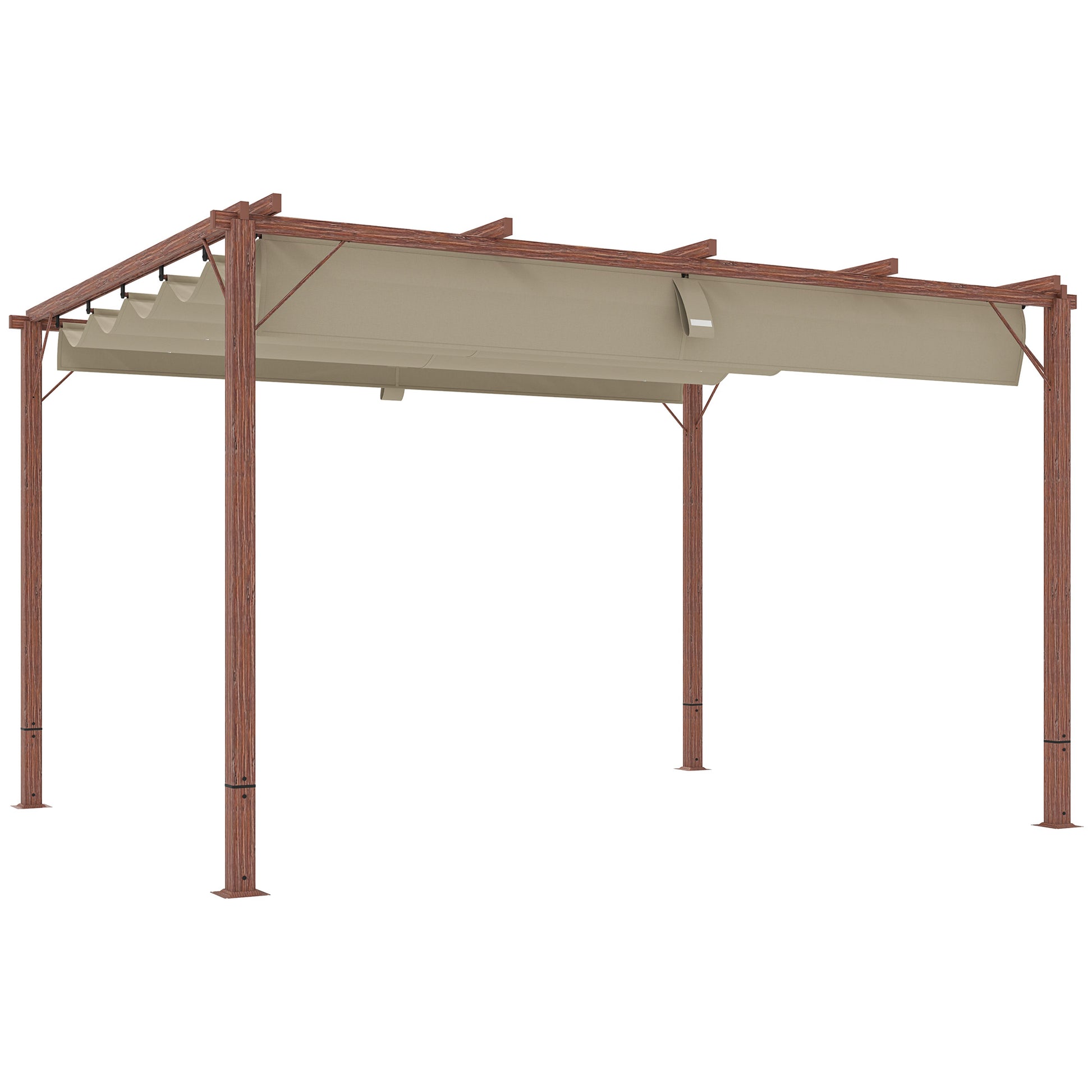Pergola approx. 3x4m Garden Pavilion with Magnetic Pad, Aluminum Terrace Roof, Garden Pavilion with Adjustable Roof, Freestanding, UV Protection 30+, for Terrace and Garden, Natural Wood
