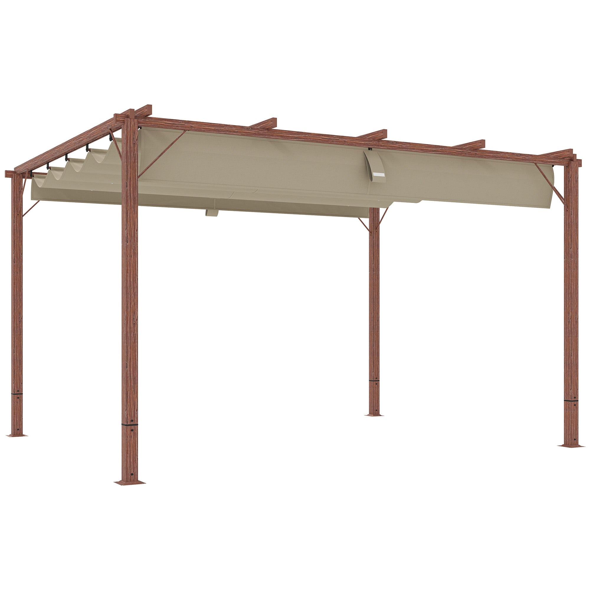 Pergola approx. 3x4m Garden Pavilion with Magnetic Pad, Aluminum Terrace Roof, Garden Pavilion with Adjustable Roof, Freestanding, UV Protection 30+, for Terrace and Garden, Natural Wood