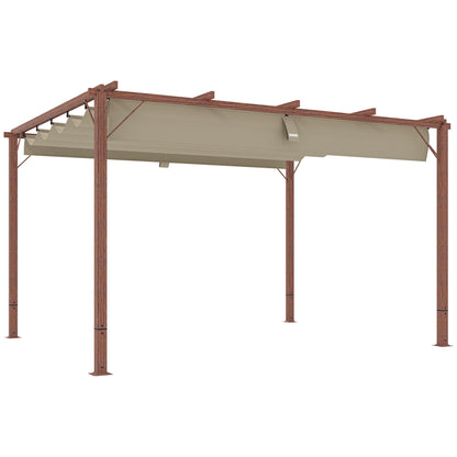 Pergola approx. 3x4m Garden Pavilion with Magnetic Pad, Aluminum Terrace Roof, Garden Pavilion with Adjustable Roof, Freestanding, UV Protection 30+, for Terrace and Garden, Natural Wood