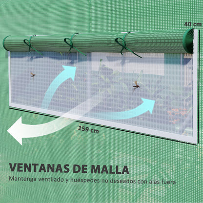 Outdoor Greenhouse 6x3x2 m Tunnel Greenhouse with 6 Mesh Windows Anti-UV PE Cover and 3 Roll-Up Zipper Doors Green Garden Patio Greenhouse