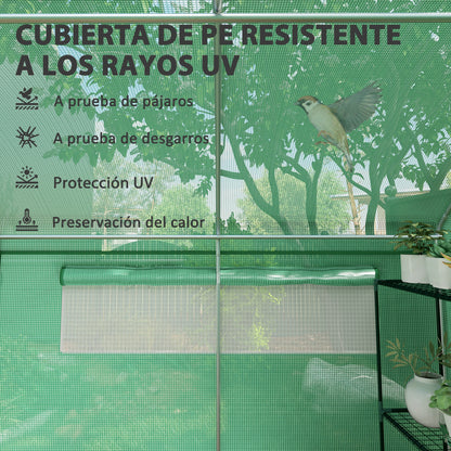 Outdoor Greenhouse 6x3x2 m Tunnel Greenhouse with 6 Mesh Windows Anti-UV PE Cover and 3 Roll-Up Zipper Doors Green Garden Patio Greenhouse