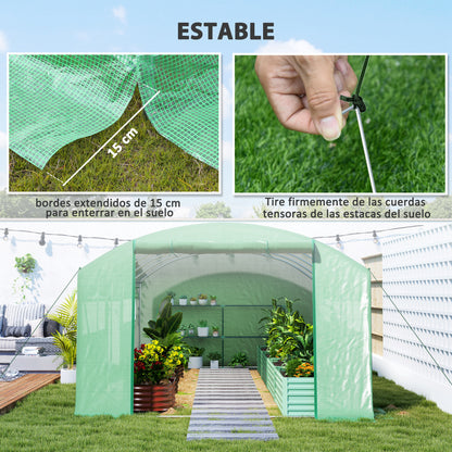 Outdoor Greenhouse 6x3x2 m Tunnel Greenhouse with 6 Mesh Windows Anti-UV PE Cover and 3 Roll-Up Zipper Doors Green Garden Patio Greenhouse