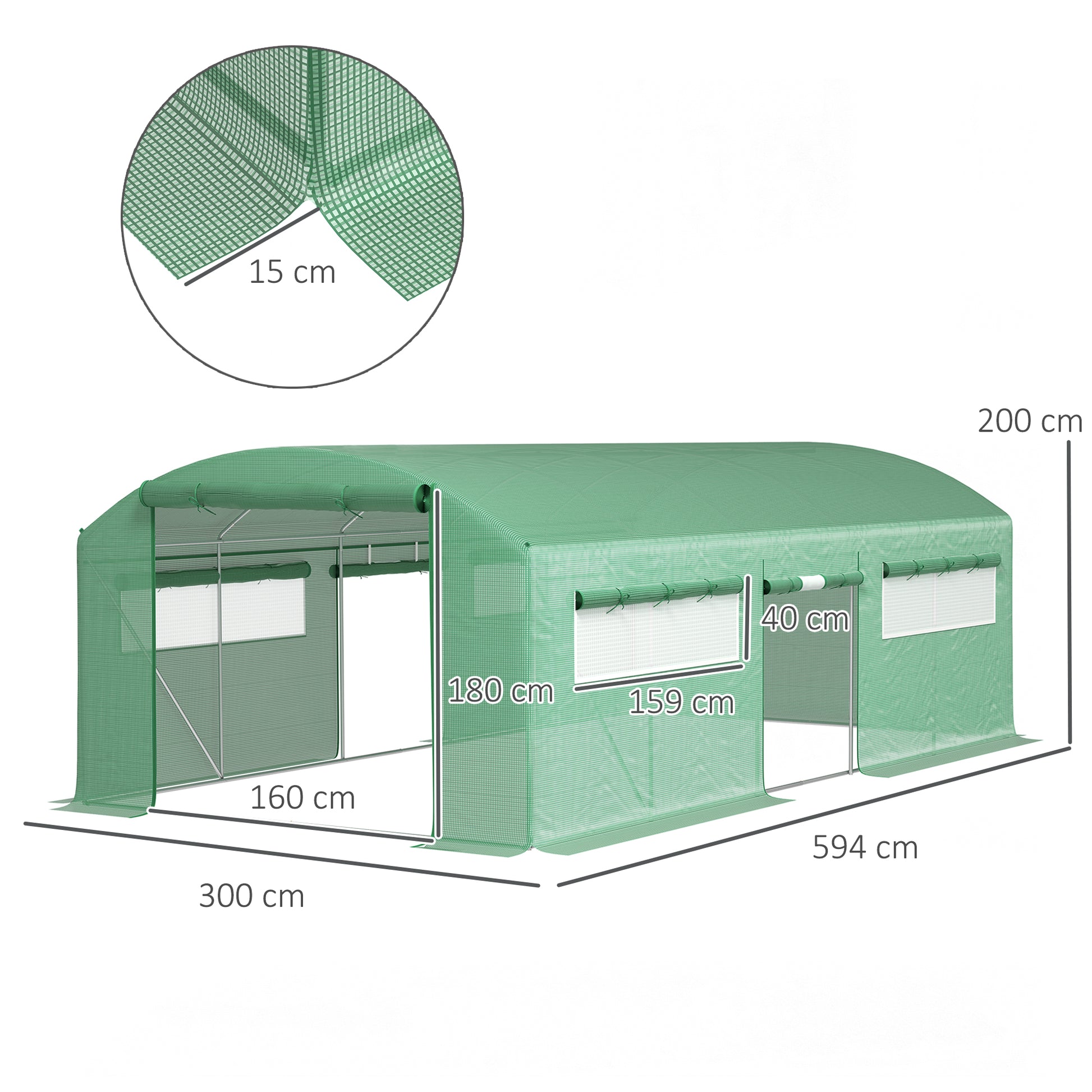 Outdoor Greenhouse 6x3x2 m Tunnel Greenhouse with 6 Mesh Windows Anti-UV PE Cover and 3 Roll-Up Zipper Doors Green Garden Patio Greenhouse