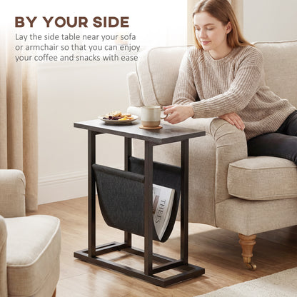Side Table/Nightstand with Fabric Pocket, Steel Frame End Table for Living Room & Bedroom, 19.3 x 7.5 x 21.7 in, Black