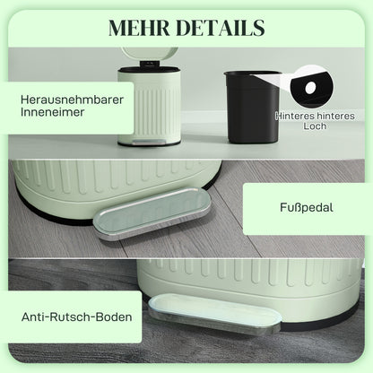 20 L Step Trash Can with Lid & Foot Pedal — Removable Inner Bin, Soft-Close — Green, 36.5 x 31.2 x 45 cm