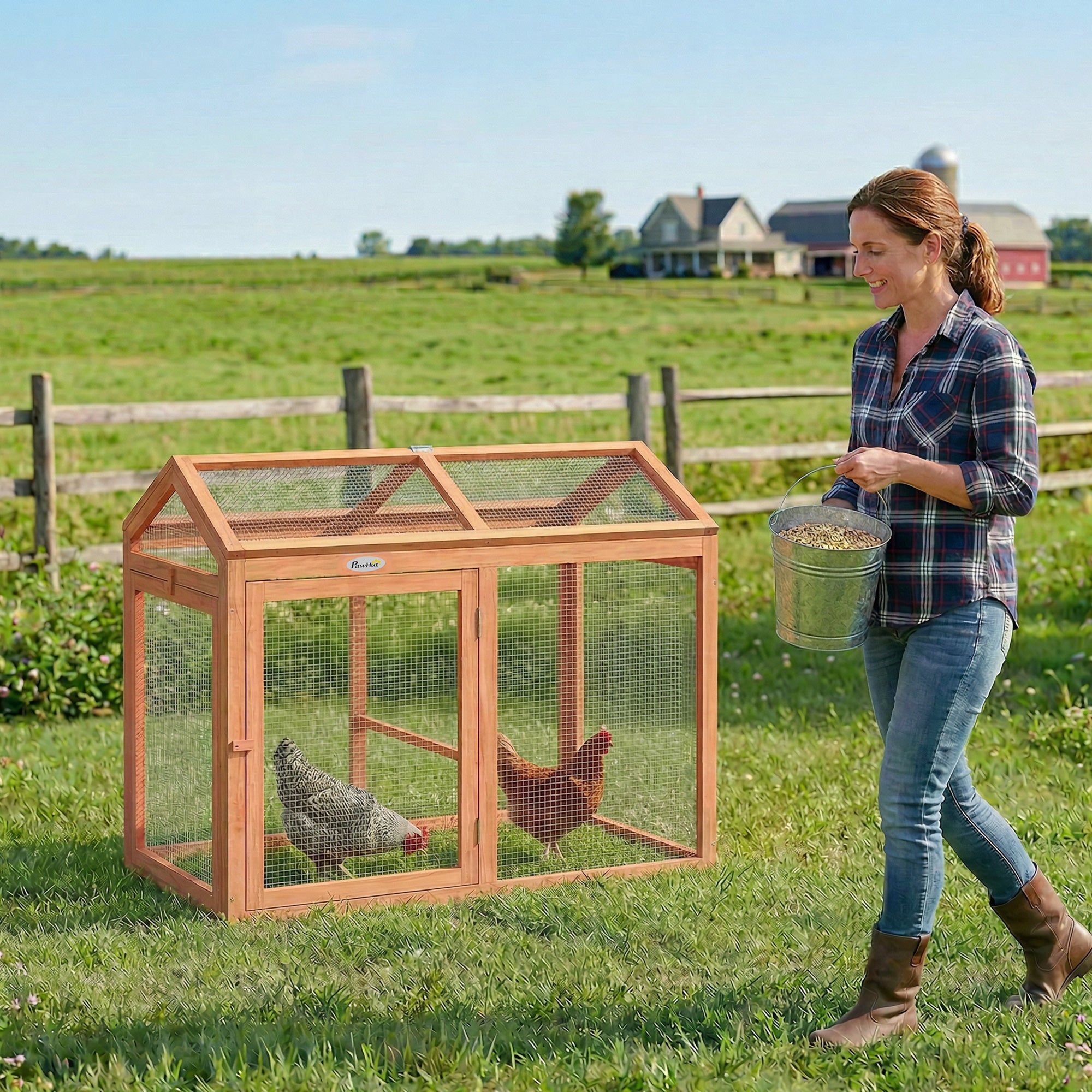 Wooden Chicken Run, 41 x 27.8 x 33.1 in, Roost & Double Doors, Wood & Metal Chicken Cage for 2 Chickens – Orange