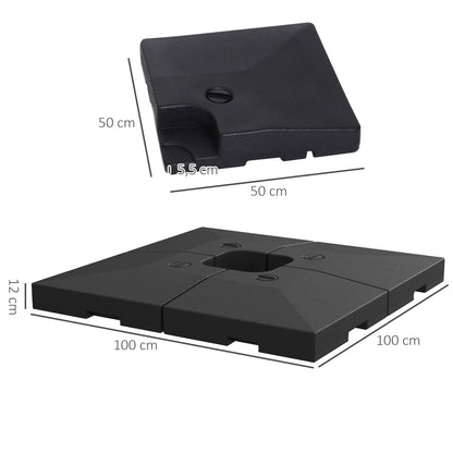4 x Umbrella Weight Umbrella Stand Fillable with Sand Water HDPE Plastic Black Dimensions per Element 51 x 51 x 12 cm up to 130 kg