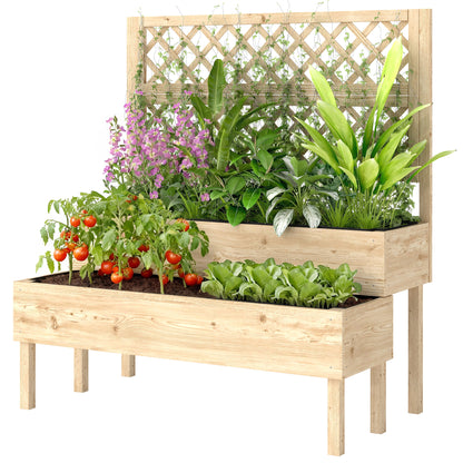 2-Tier Raised Planter with Trellis — 2 Fabric-Lined Wooden Plant Boxes for Climbing Plants, 108 x 62 x 120 cm (42.5 x 24.4 x 47.2 in)