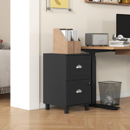 Office File Cabinet with 2 Drawers Lockable Filing Cabinet for Desk with Hanging Folders for A4 and Letter 40x41.5x67.5 cm Black
