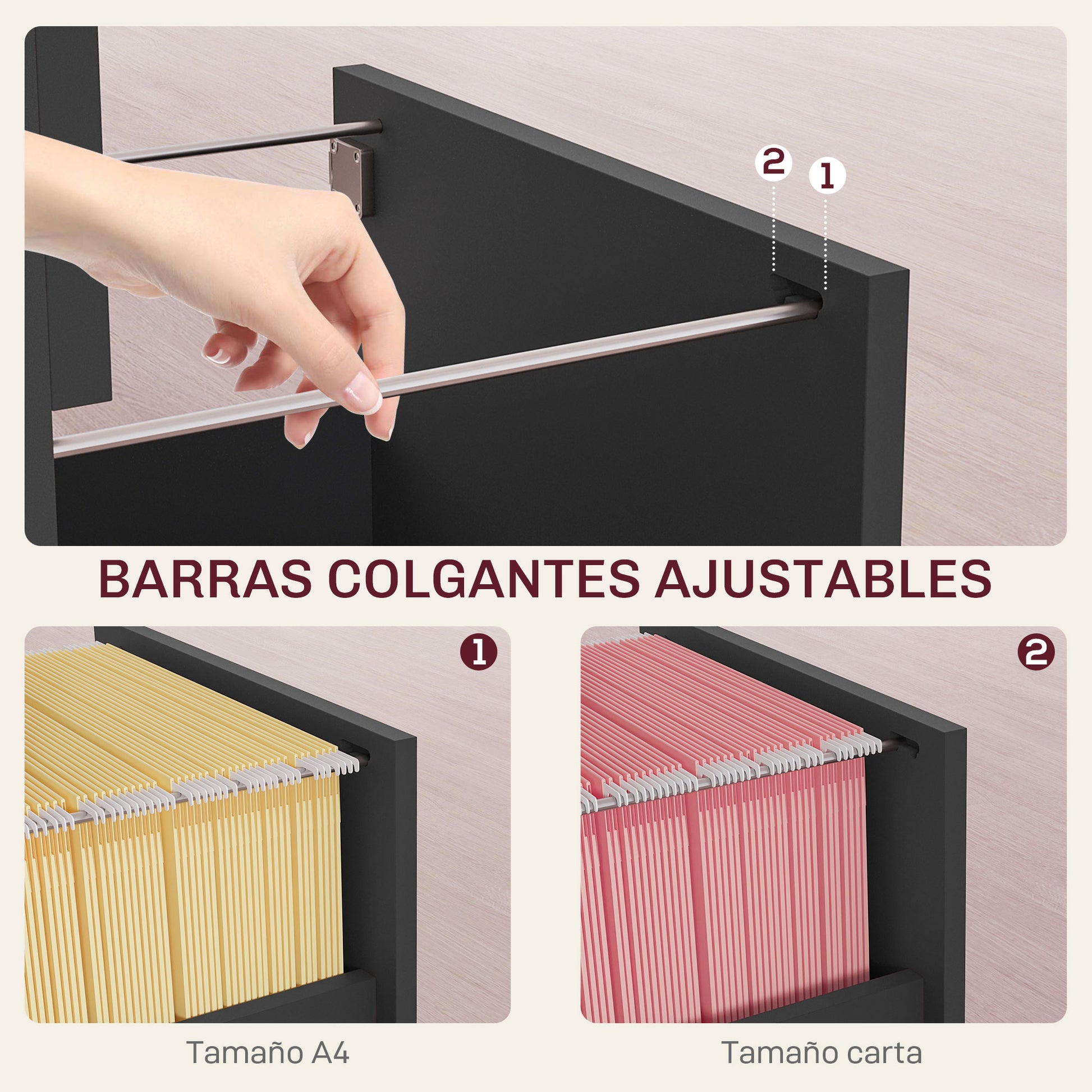 Office File Cabinet with 2 Drawers Lockable Filing Cabinet for Desk with Hanging Folders for A4 and Letter 40x41.5x67.5 cm Black
