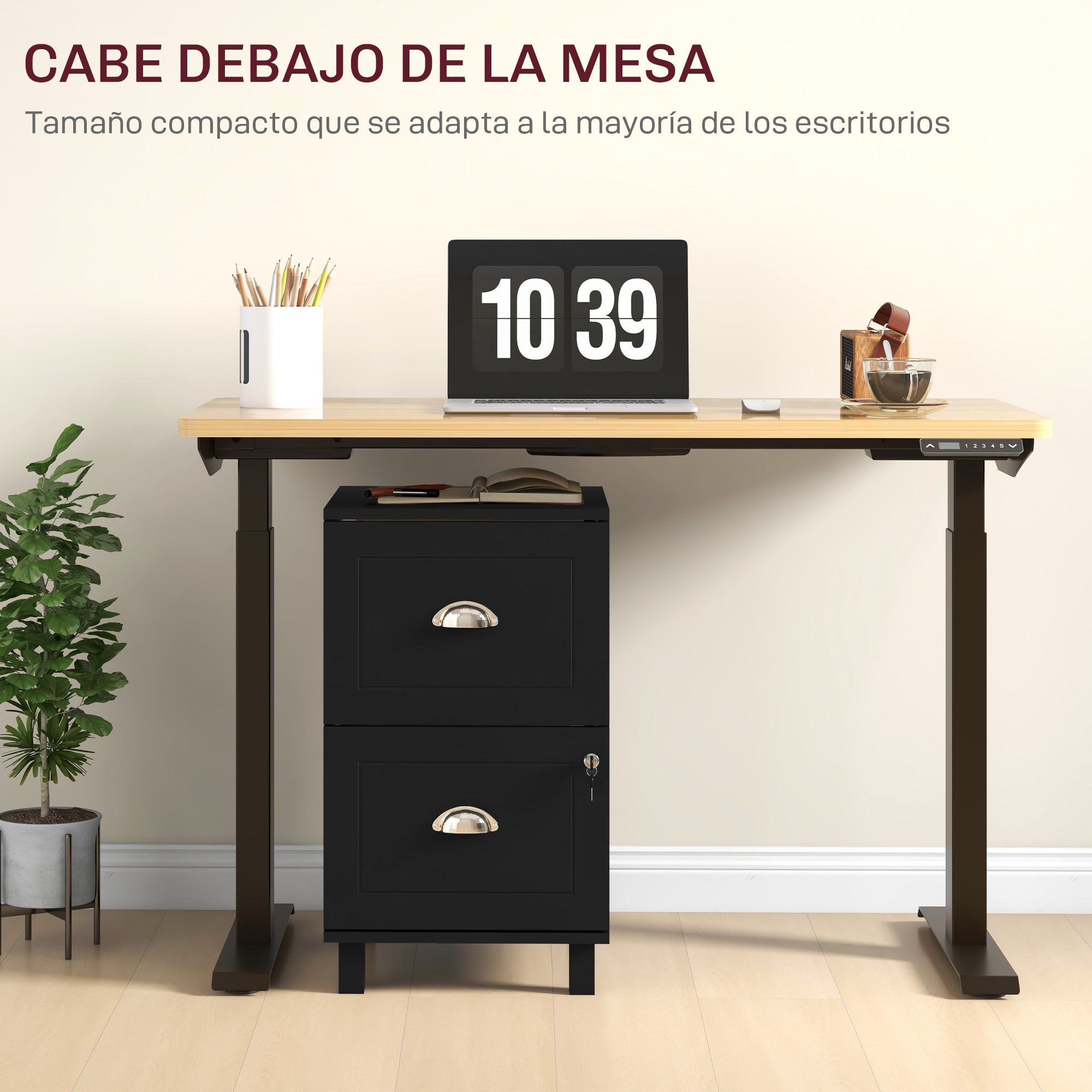 Office File Cabinet with 2 Drawers Lockable Filing Cabinet for Desk with Hanging Folders for A4 and Letter 40x41.5x67.5 cm Black