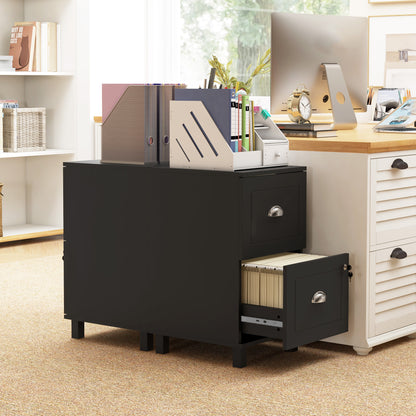 Office File Cabinet with 2 Drawers Lockable Filing Cabinet for Desk with Hanging Folders for A4 and Letter 40x41.5x67.5 cm Black