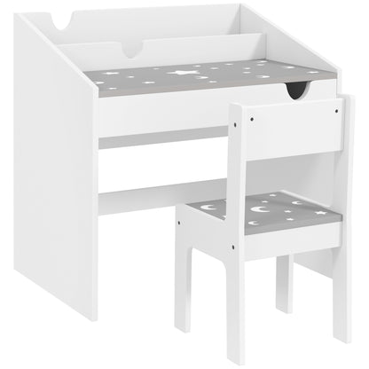 Kids Desk and Chair Set for +3 Years Old Children Children's Desk with Removable Drawer and Compartment for Bedroom Study Room Gray and White