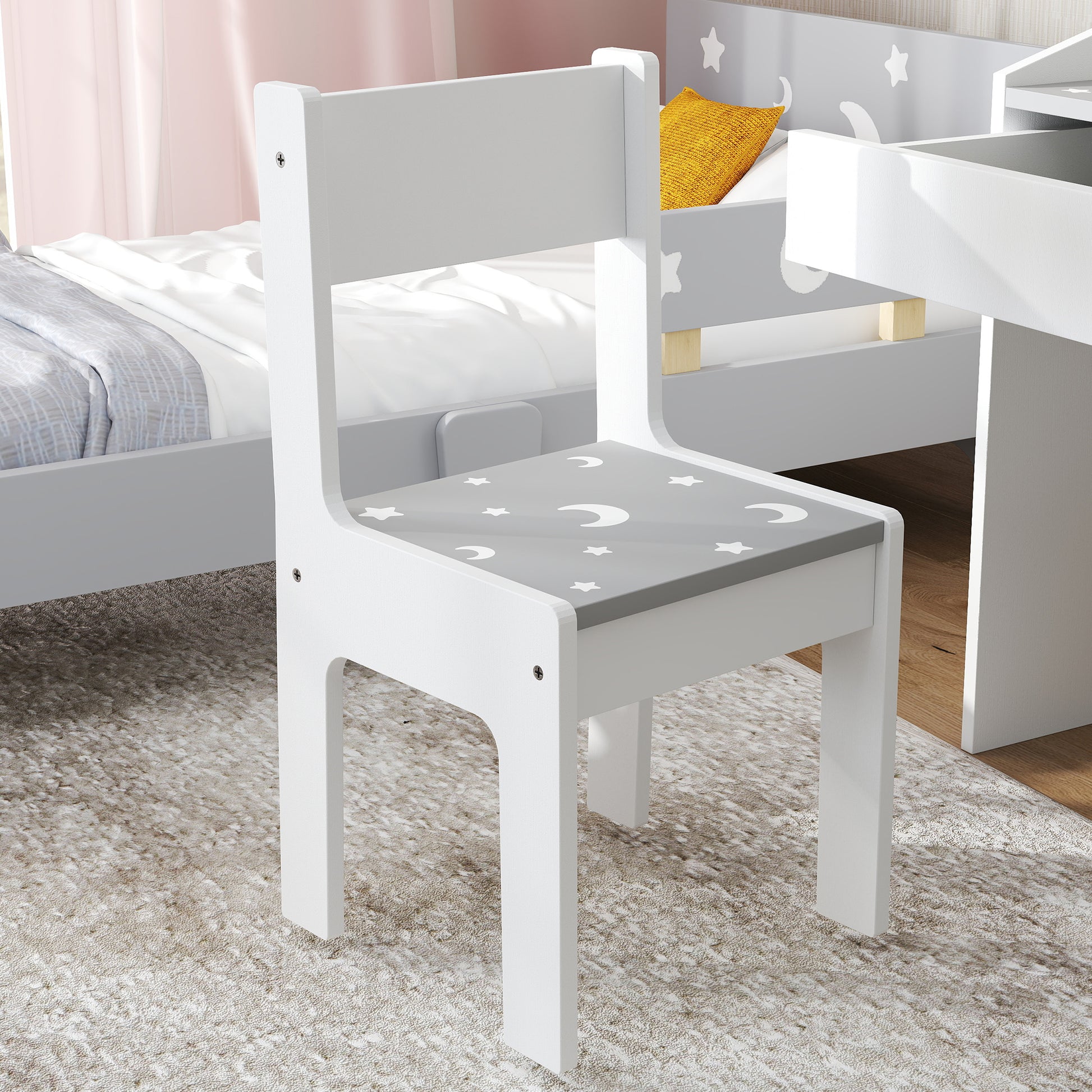 Kids Desk and Chair Set for +3 Years Old Children Children's Desk with Removable Drawer and Compartment for Bedroom Study Room Gray and White