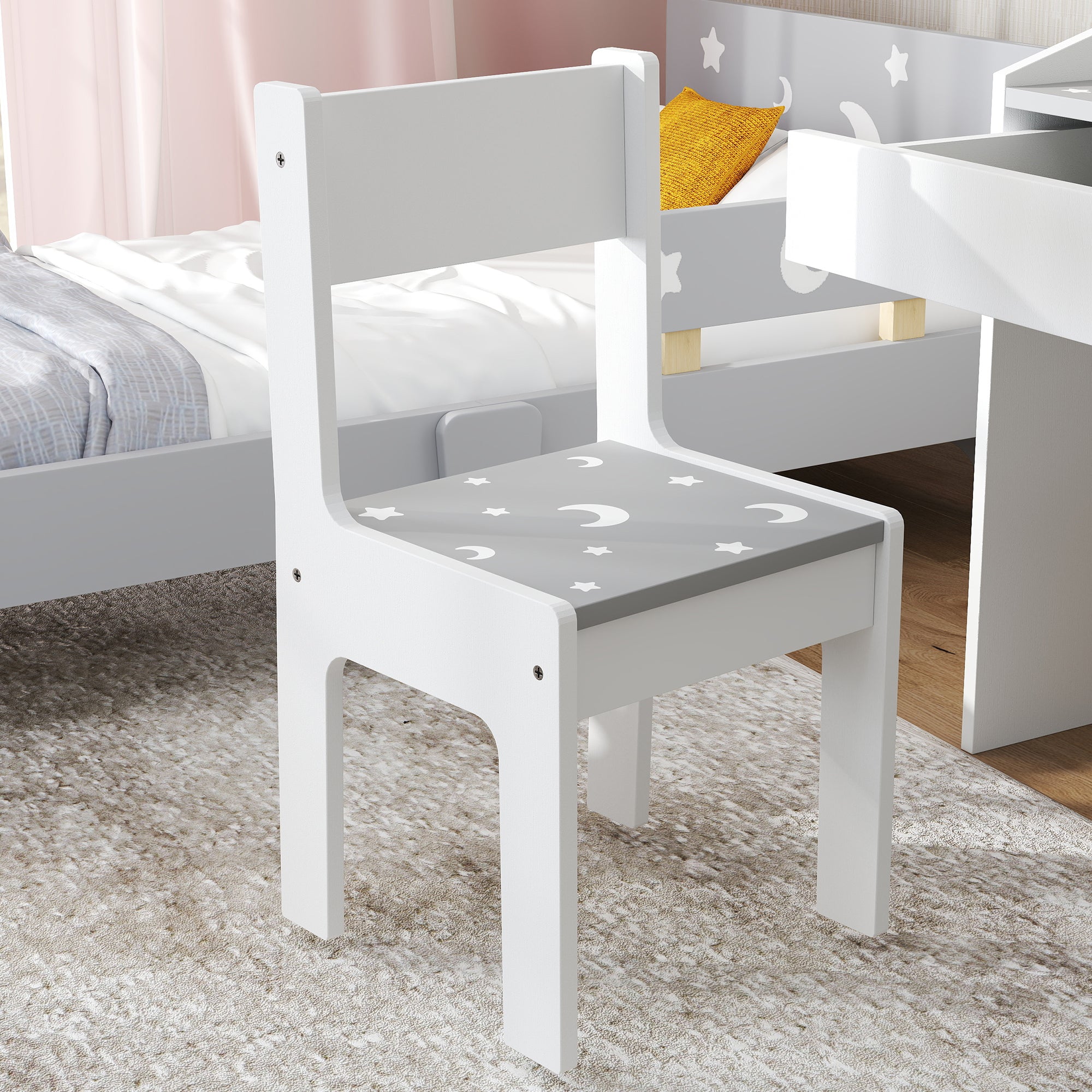 Kids Desk and Chair Set for +3 Years Old Children Children's Desk with Removable Drawer and Compartment for Bedroom Study Room Gray and White