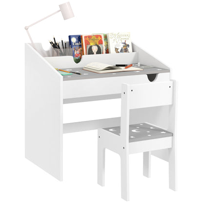 Kids Desk and Chair Set for +3 Years Old Children Children's Desk with Removable Drawer and Compartment for Bedroom Study Room Gray and White