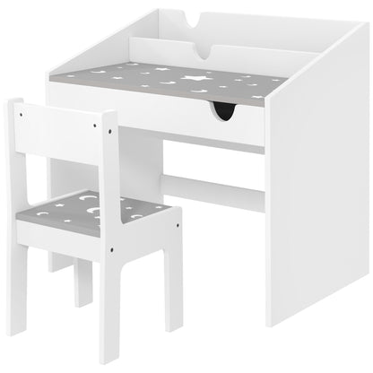 Kids Desk and Chair Set for +3 Years Old Children Children's Desk with Removable Drawer and Compartment for Bedroom Study Room Gray and White