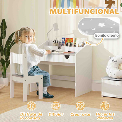 Kids Desk and Chair Set for +3 Years Old Children Children's Desk with Removable Drawer and Compartment for Bedroom Study Room Gray and White