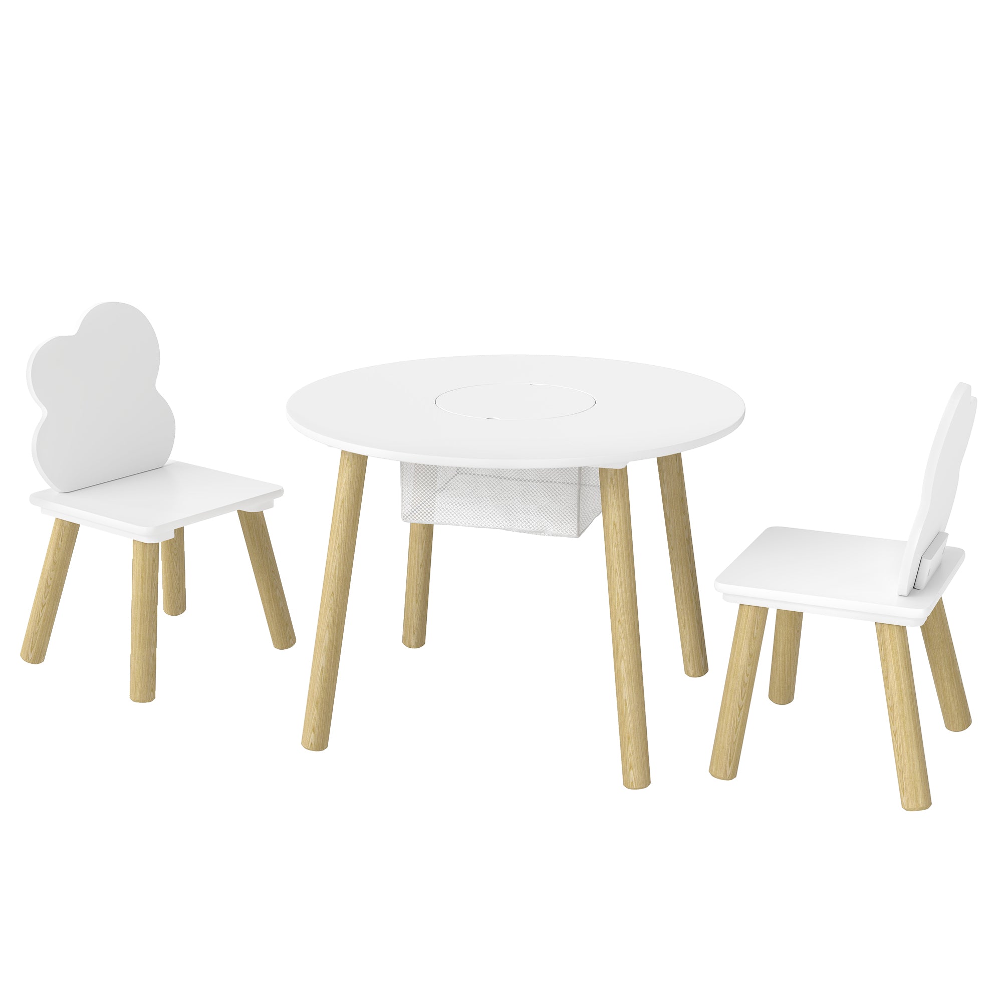 Kids Cloud Table with 2 Chairs, Wooden Set with Storage Bag for Drawing, Play, Study — Gift for Ages 3–6, Playroom, Nursery, White