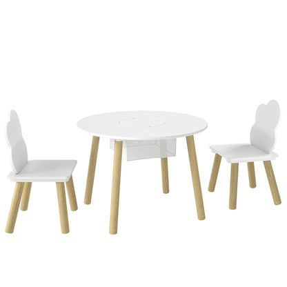 Kids Cloud Table with 2 Chairs, Wooden Set with Storage Bag for Drawing, Play, Study — Gift for Ages 3–6, Playroom, Nursery, White