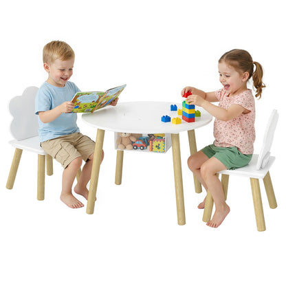 Kids Cloud Table with 2 Chairs, Wooden Set with Storage Bag for Drawing, Play, Study — Gift for Ages 3–6, Playroom, Nursery, White