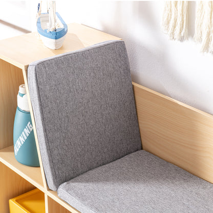 Children's Shelf Bookshelf with Seat Bench Children's Bench with 6 Compartments Seat Chest with 3 Cushions Toy Box from 3 Years Gray+Natural 103 x 30 x 62 cm