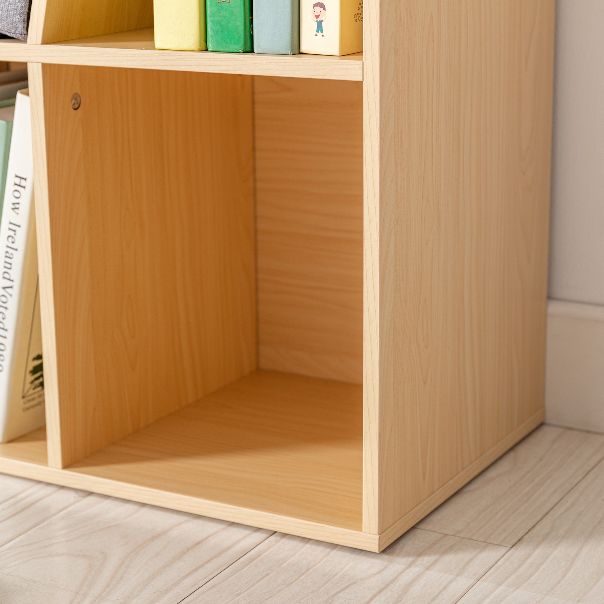 Children's Shelf Bookshelf with Seat Bench Children's Bench with 6 Compartments Seat Chest with 3 Cushions Toy Box from 3 Years Gray+Natural 103 x 30 x 62 cm