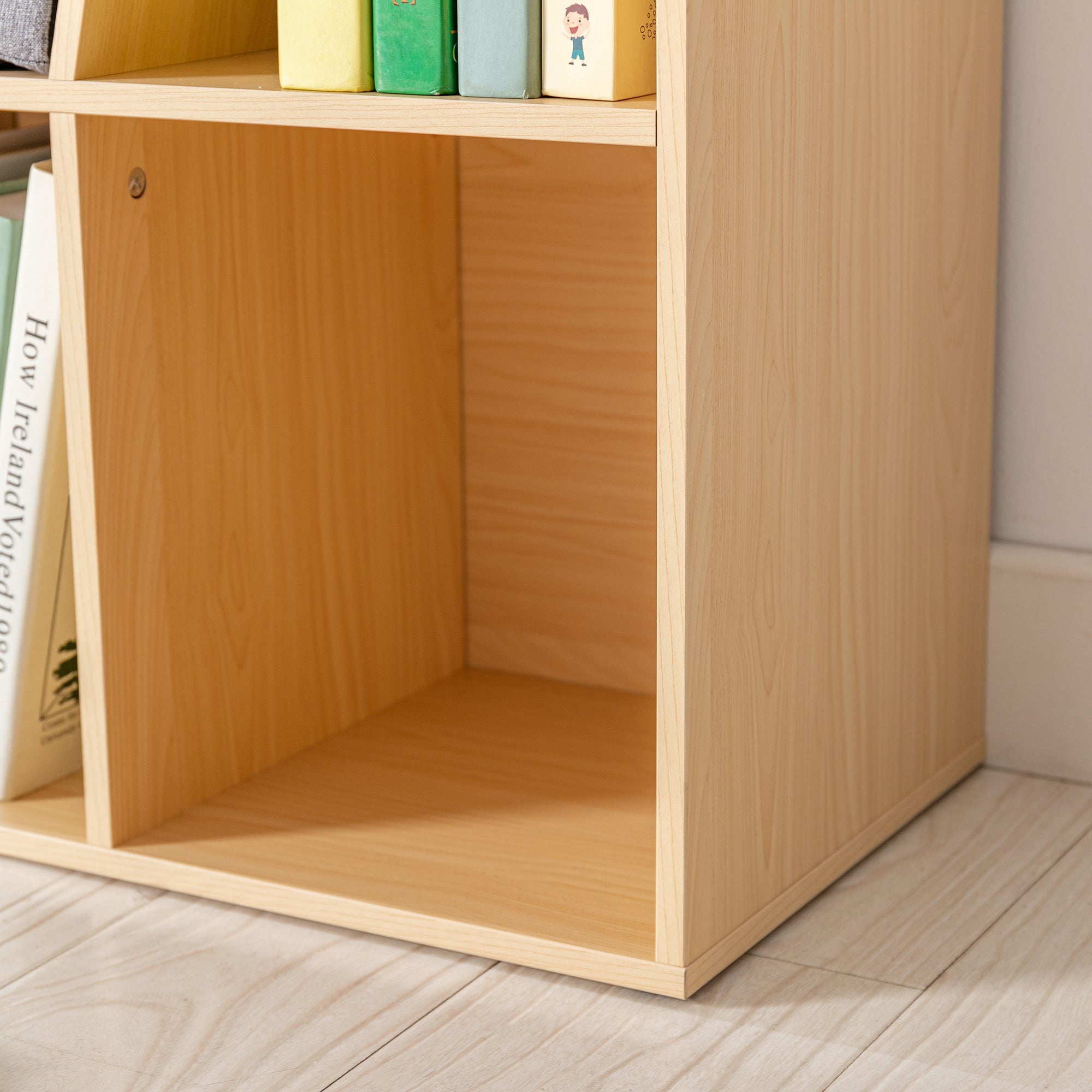 Children's Shelf Bookshelf with Seat Bench Children's Bench with 6 Compartments Seat Chest with 3 Cushions Toy Box from 3 Years Gray+Natural 103 x 30 x 62 cm