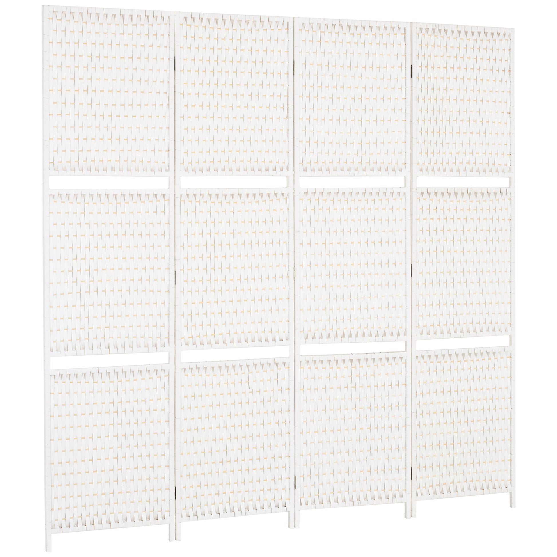 4-Panel Folding Room Divider 181x180 cm Room Separator with Shelves Decoration Partition for Bedroom Living Room Kitchen White