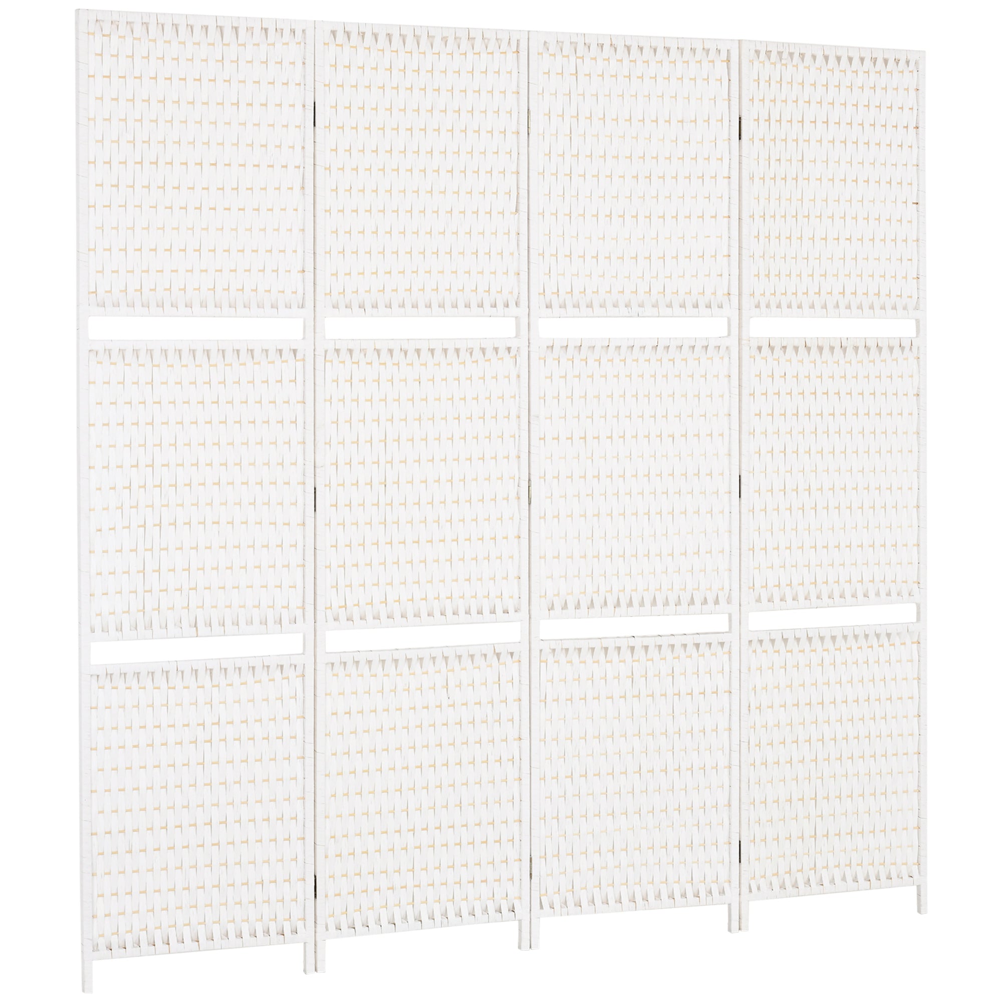 4-Panel Folding Room Divider 181x180 cm Room Separator with Shelves Decoration Partition for Bedroom Living Room Kitchen White