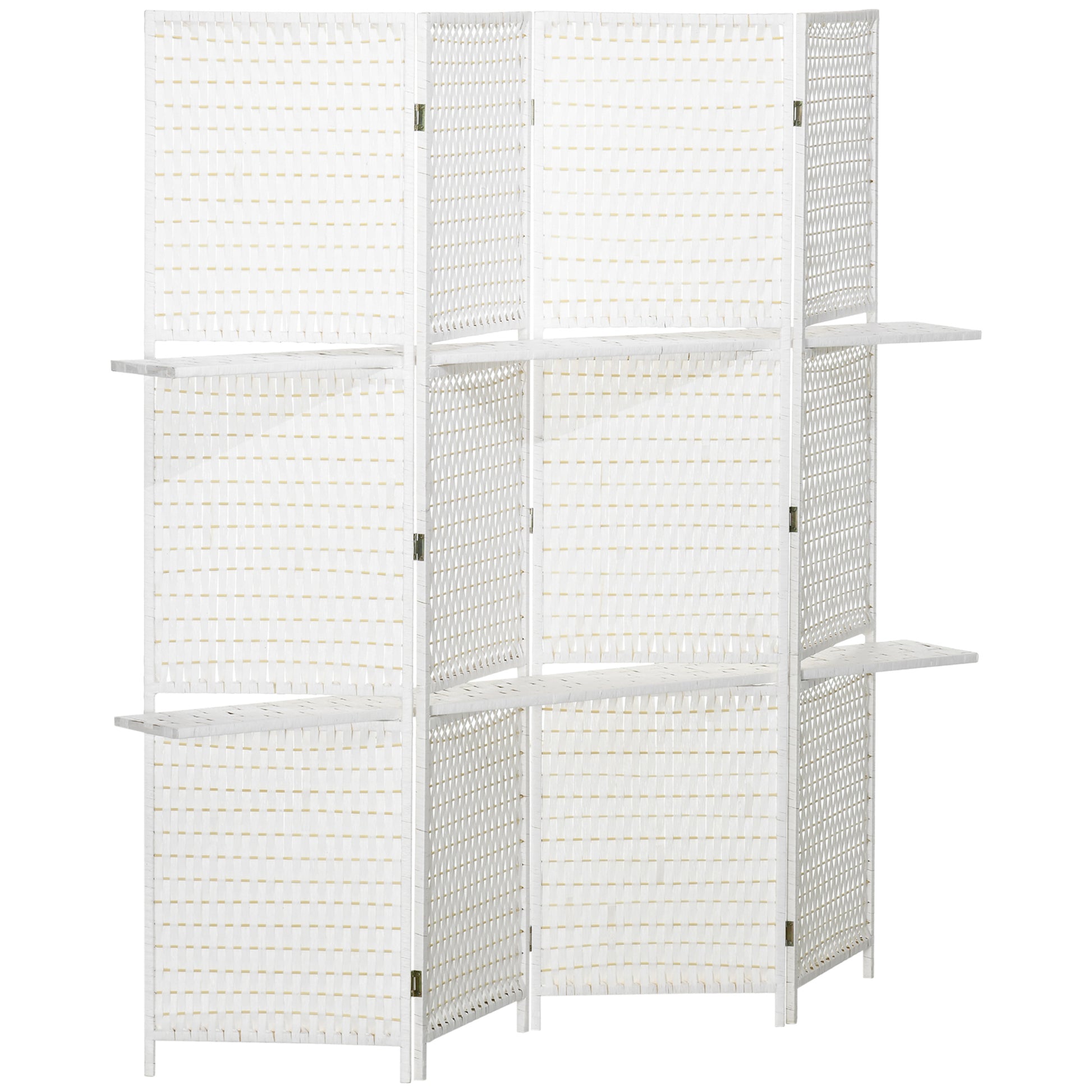 4-Panel Folding Room Divider 181x180 cm Room Separator with Shelves Decoration Partition for Bedroom Living Room Kitchen White