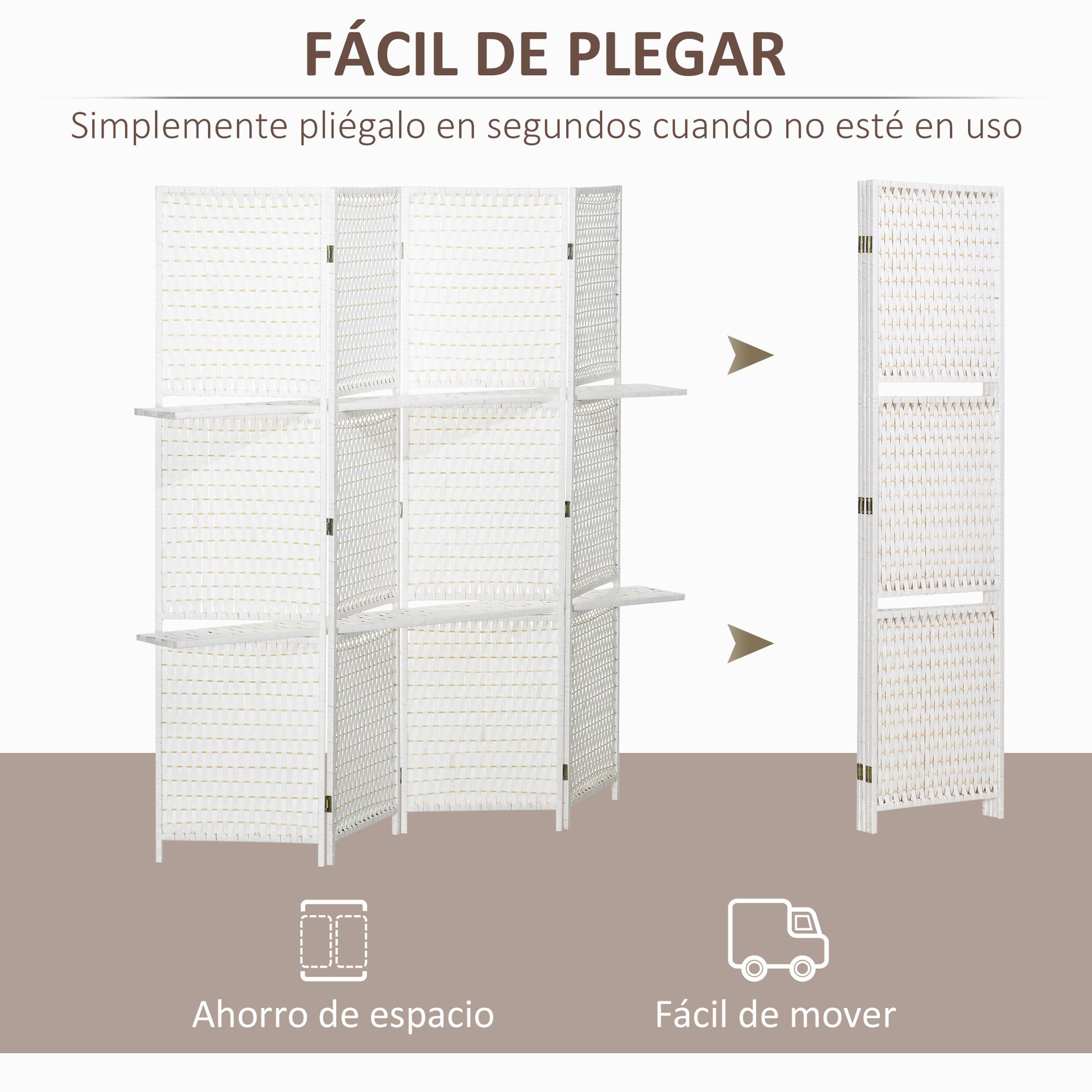4-Panel Folding Room Divider 181x180 cm Room Separator with Shelves Decoration Partition for Bedroom Living Room Kitchen White