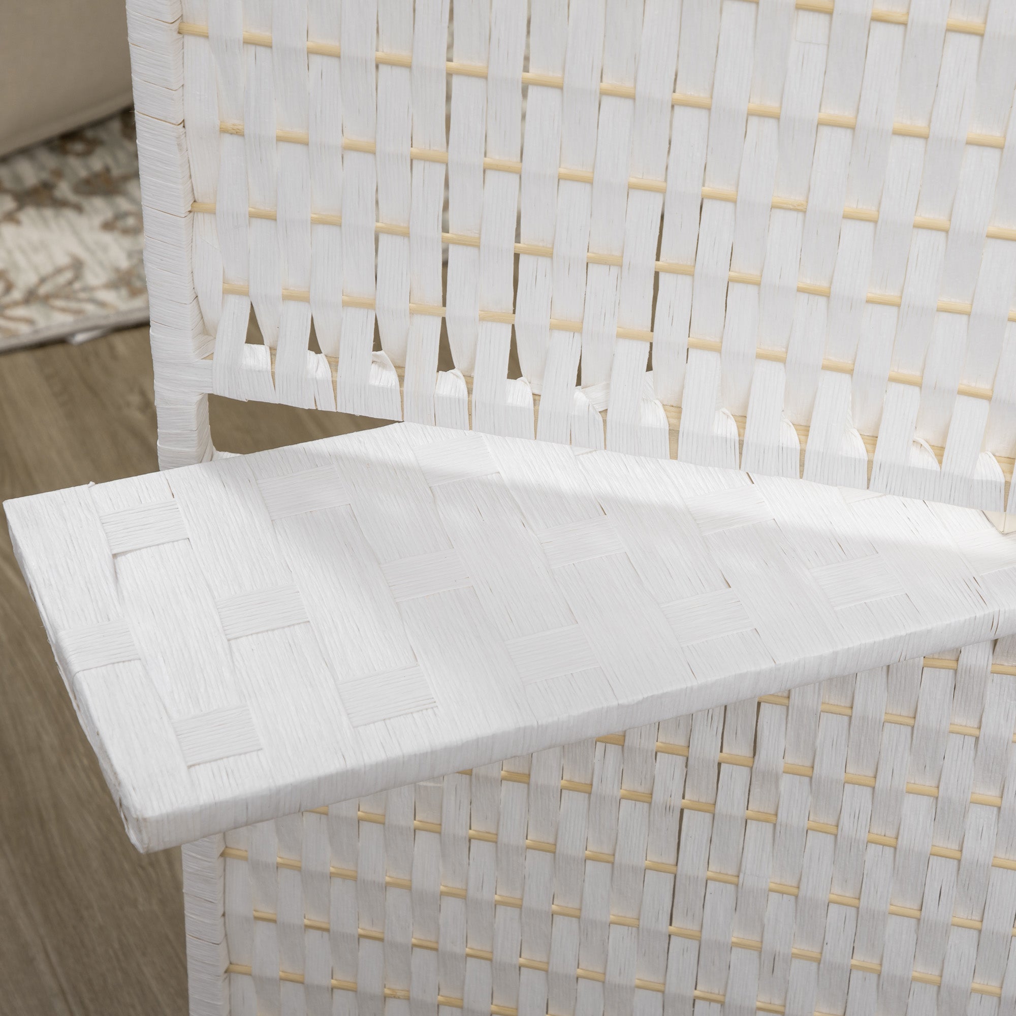 4-Panel Folding Room Divider 181x180 cm Room Separator with Shelves Decoration Partition for Bedroom Living Room Kitchen White