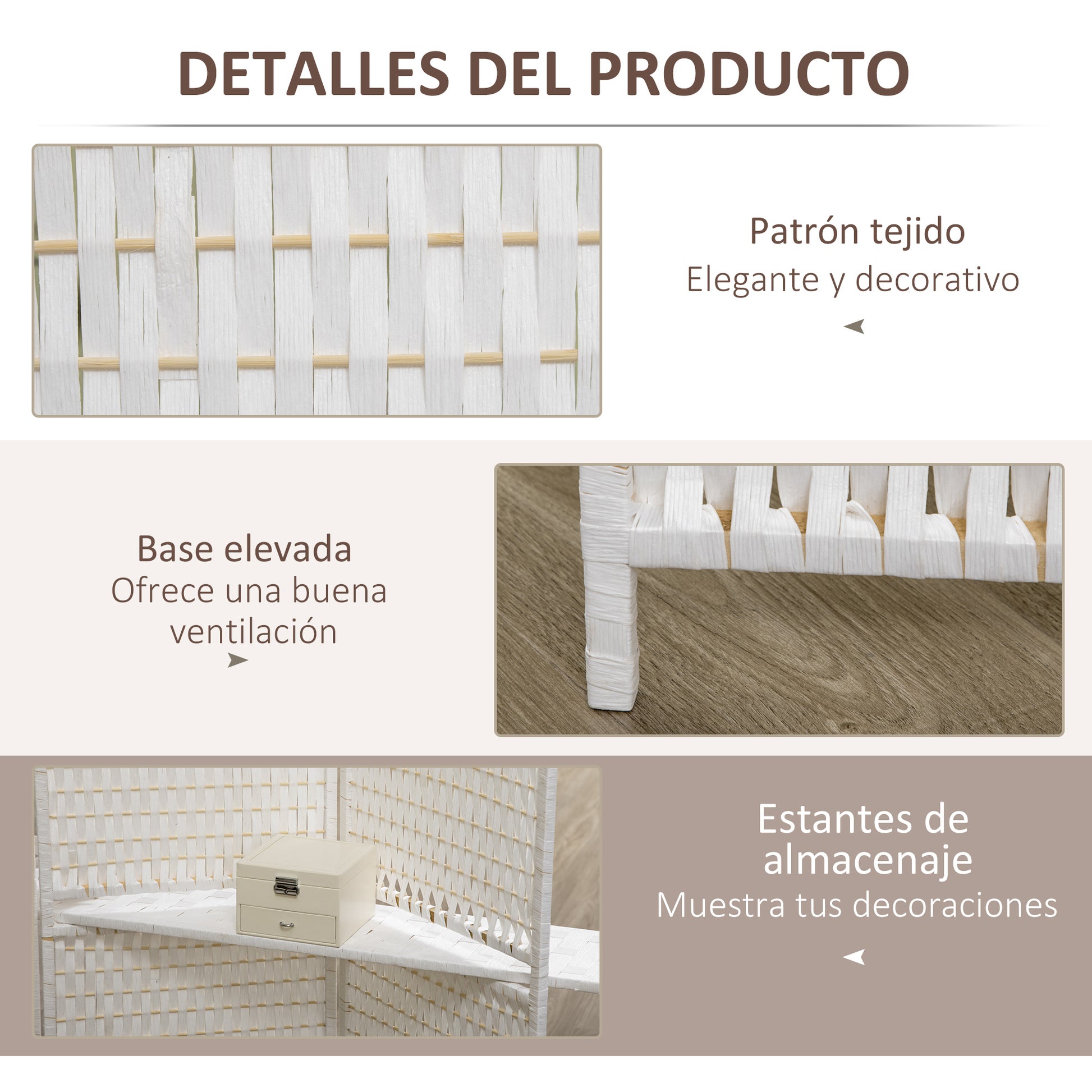 4-Panel Folding Room Divider 181x180 cm Room Separator with Shelves Decoration Partition for Bedroom Living Room Kitchen White