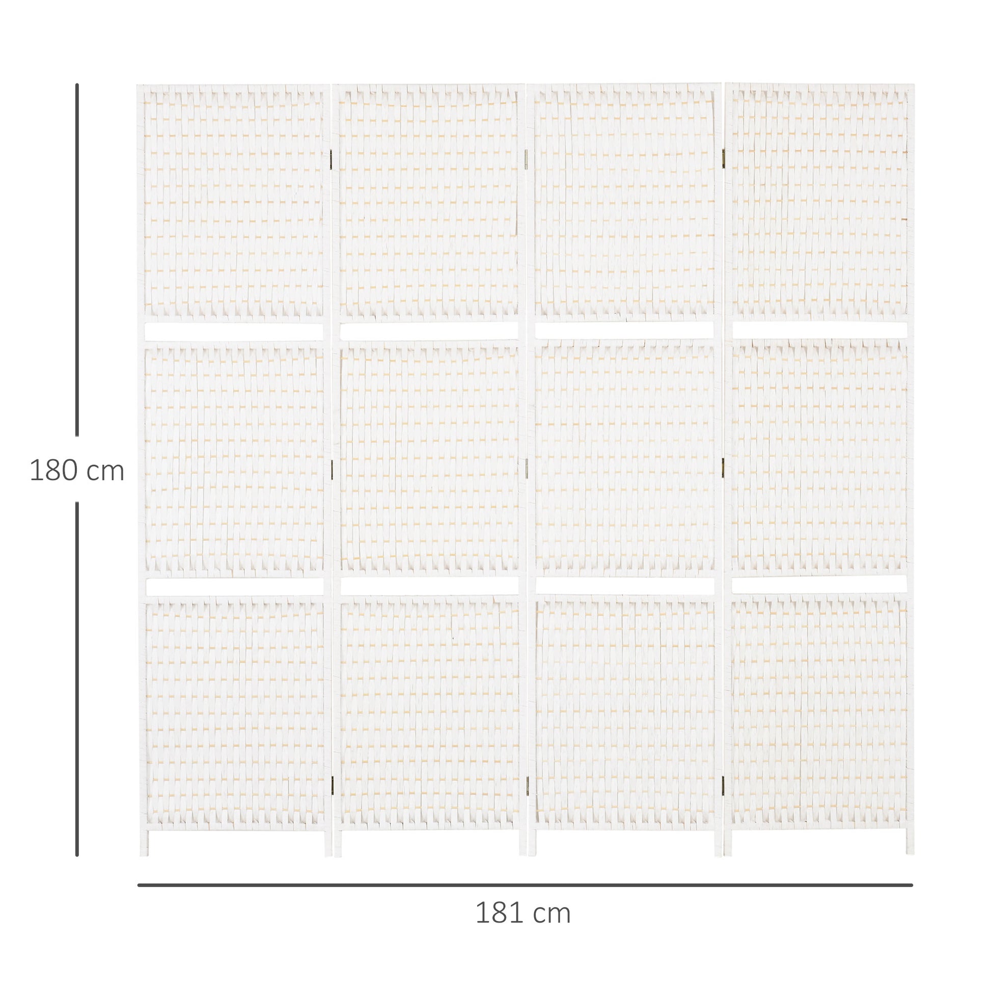 4-Panel Folding Room Divider 181x180 cm Room Separator with Shelves Decoration Partition for Bedroom Living Room Kitchen White