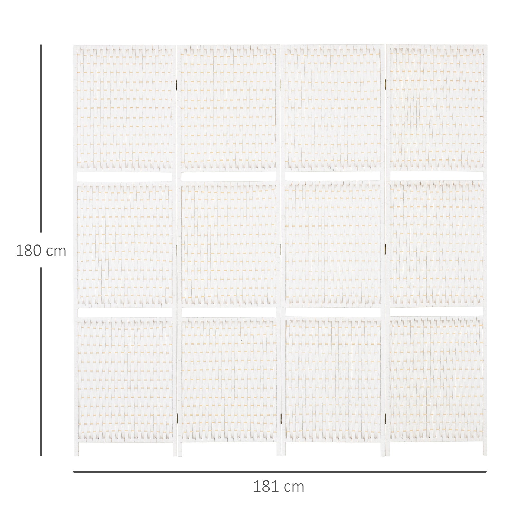 4-Panel Folding Room Divider 181x180 cm Room Separator with Shelves Decoration Partition for Bedroom Living Room Kitchen White