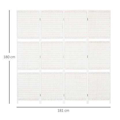 4-Panel Folding Room Divider 181x180 cm Room Separator with Shelves Decoration Partition for Bedroom Living Room Kitchen White