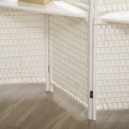 4-Panel Folding Room Divider 181x180 cm Room Separator with Shelves Decoration Partition for Bedroom Living Room Kitchen White