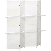 4-Panel Folding Room Divider 181x180 cm Room Separator with Shelves Decoration Partition for Bedroom Living Room Kitchen White