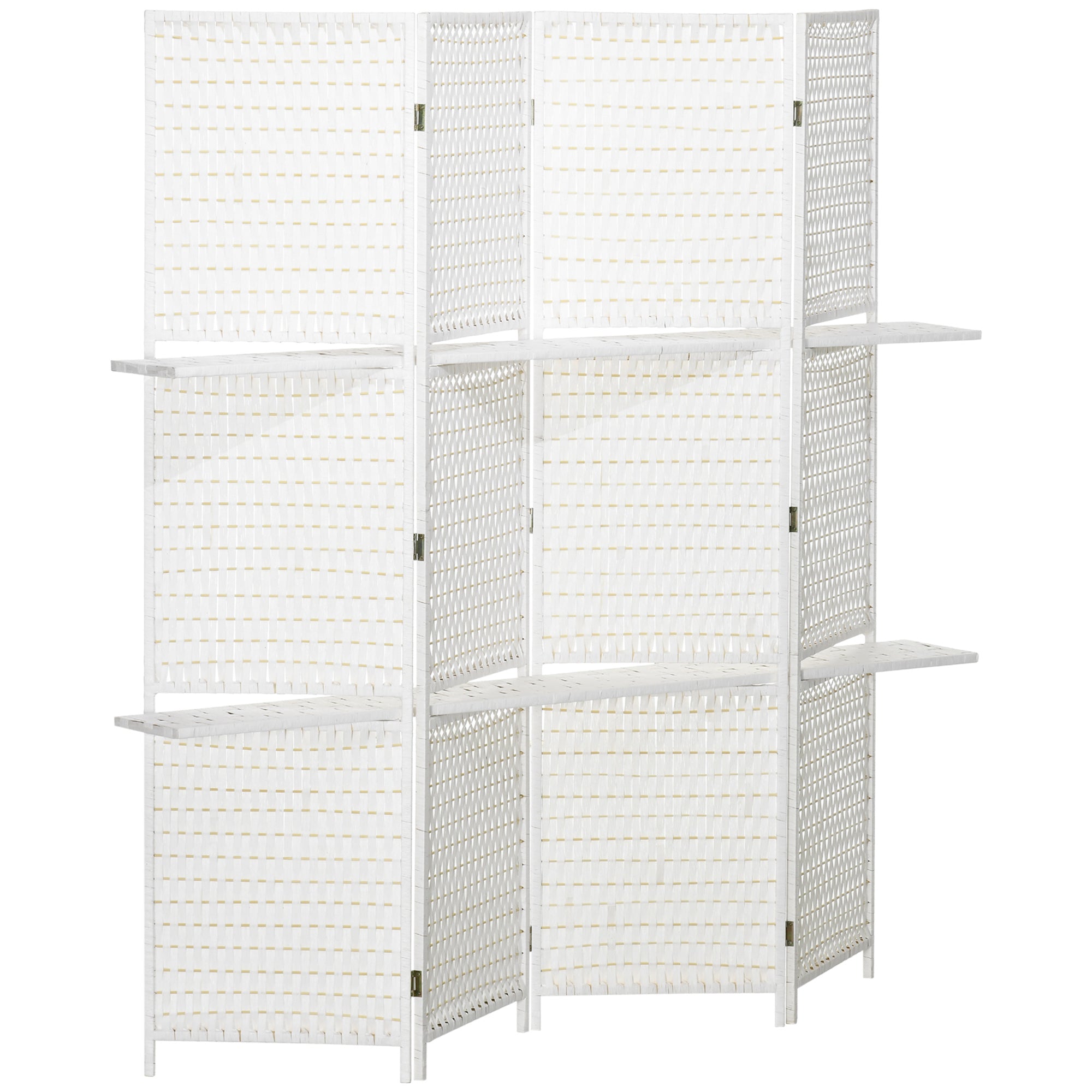 4-Panel Folding Room Divider 181x180 cm Room Separator with Shelves Decoration Partition for Bedroom Living Room Kitchen White