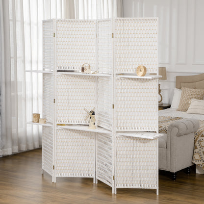 4-Panel Folding Room Divider 181x180 cm Room Separator with Shelves Decoration Partition for Bedroom Living Room Kitchen White