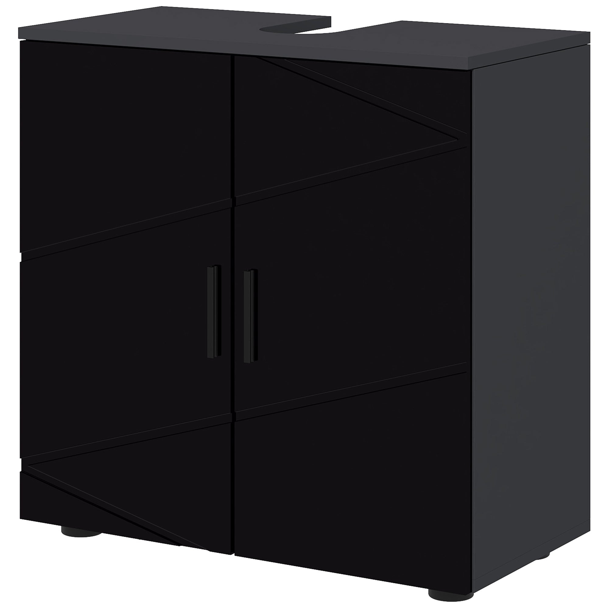 Under Sink Cabinet with 2 Doors, Bathroom Under Sink Storage Cabinet with Adjustable Shelf, for Sinks with or Without a Pedestal, 60x30x60cm, Black and Dark Gray