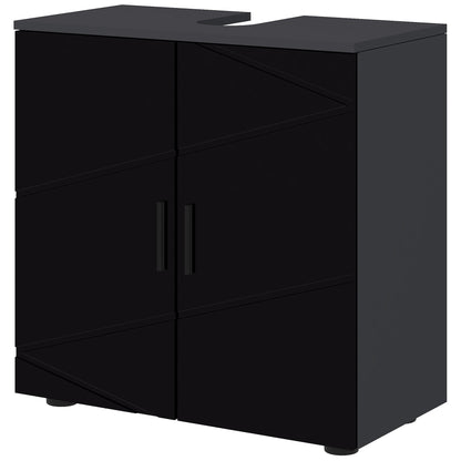 Under Sink Cabinet with 2 Doors, Bathroom Under Sink Storage Cabinet with Adjustable Shelf, for Sinks with or Without a Pedestal, 60x30x60cm, Black and Dark Gray