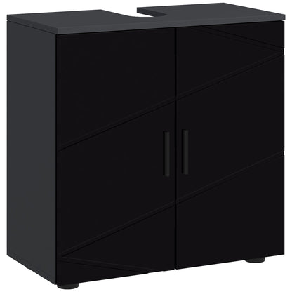 Under Sink Cabinet with 2 Doors, Bathroom Under Sink Storage Cabinet with Adjustable Shelf, for Sinks with or Without a Pedestal, 60x30x60cm, Black and Dark Gray