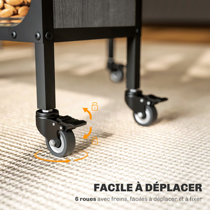 Folding Dining Table, Rectangular Extendable Kitchen Table on Wheels for up to 6 People, 6 Wheels and Integrated Shelf, for Small Spaces, Dining Room, Gray