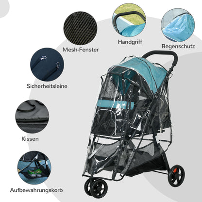 2 in 1 Dog Stroller Dog Buggy with Rain Cover Foldable for Dogs & Cats up to 10 kg Cat Stroller with Cushion Mesh Windows Doors Storage Basket Cat Carriage Buggy Dark Green