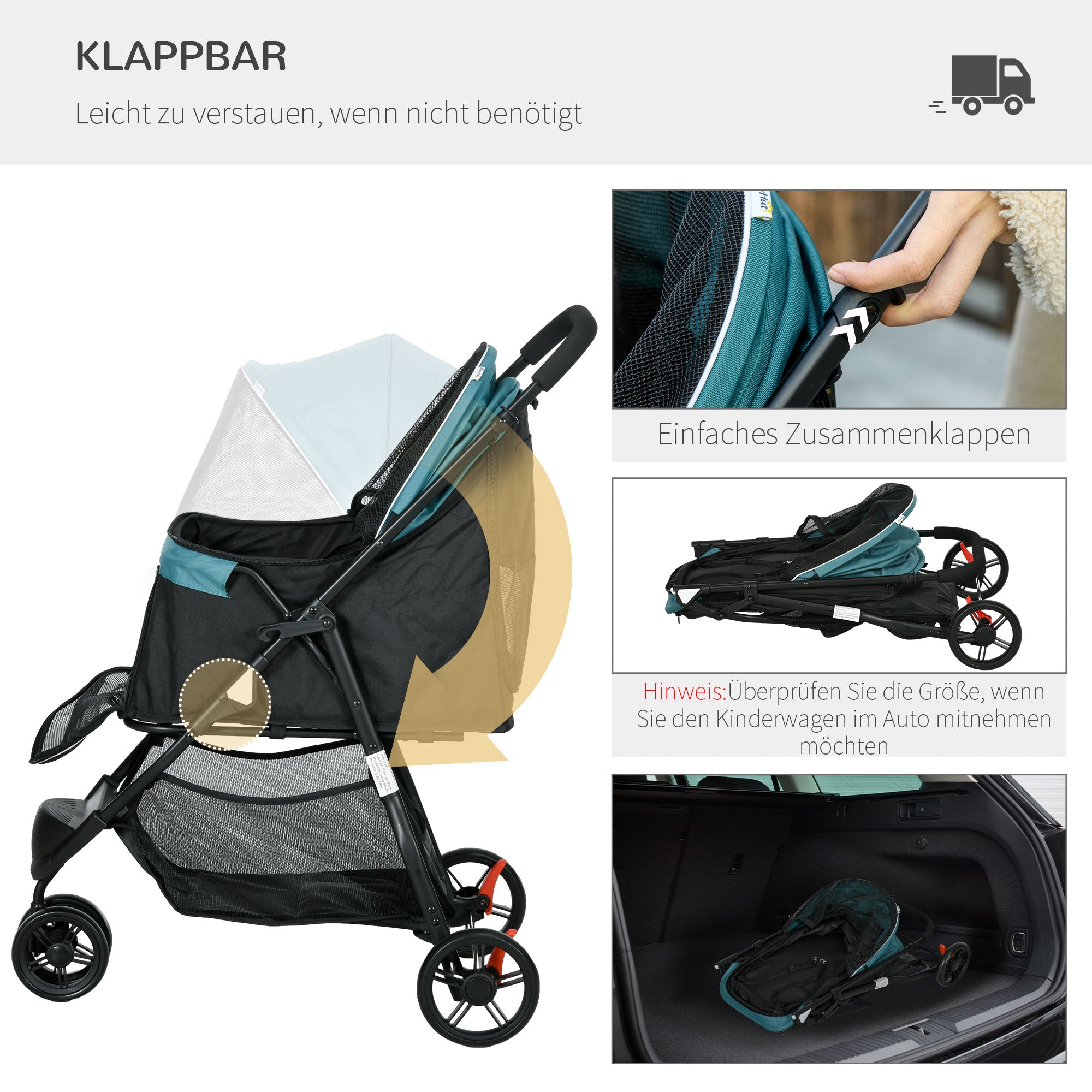 2 in 1 Dog Stroller Dog Buggy with Rain Cover Foldable for Dogs & Cats up to 10 kg Cat Stroller with Cushion Mesh Windows Doors Storage Basket Cat Carriage Buggy Dark Green