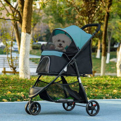 2 in 1 Dog Stroller Dog Buggy with Rain Cover Foldable for Dogs & Cats up to 10 kg Cat Stroller with Cushion Mesh Windows Doors Storage Basket Cat Carriage Buggy Dark Green