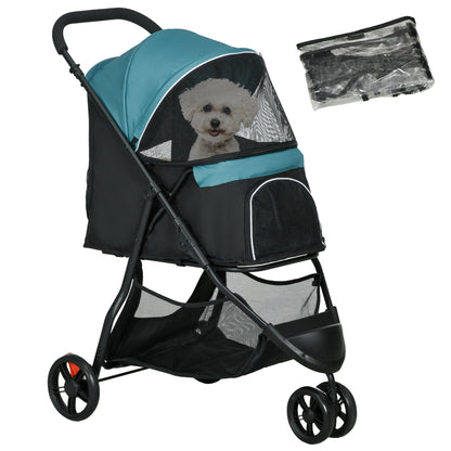 2 in 1 Dog Stroller Dog Buggy with Rain Cover Foldable for Dogs & Cats up to 10 kg Cat Stroller with Cushion Mesh Windows Doors Storage Basket Cat Carriage Buggy Dark Green