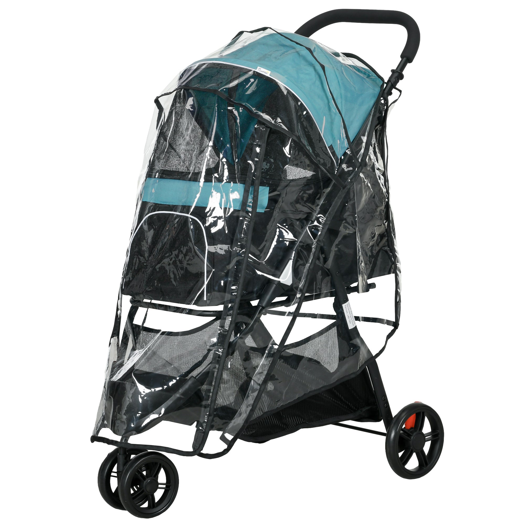 2 in 1 Dog Stroller Dog Buggy with Rain Cover Foldable for Dogs & Cats up to 10 kg Cat Stroller with Cushion Mesh Windows Doors Storage Basket Cat Carriage Buggy Dark Green
